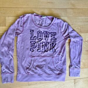 Women’s large PINK Victoria’s Secret purple kangaroo pouch pullover sweatshirt